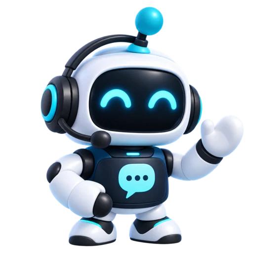 El operador, la mascota de hablecon.app, con audífonos, saludando